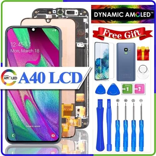 100% Super AMOLED For Samsung A40 LCD 2019 A405 LCD display touch Screen Digitizer Assembly with frame replacement repair parts