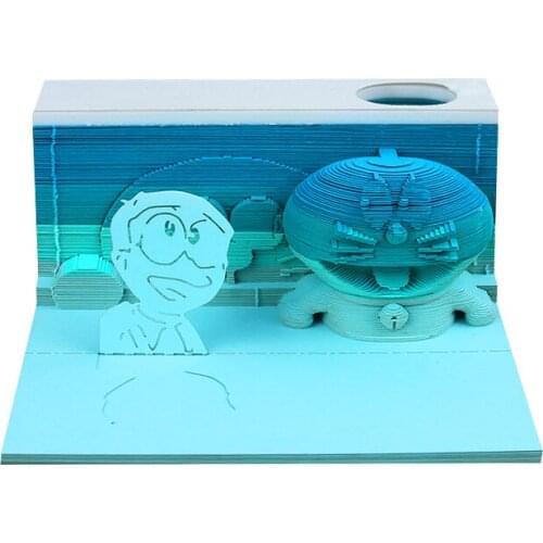 Kawaii Notepads Cartoon Machine Cat And Boy 2021 3D Sticky Notes Art Memo Pad Writing Paper School Supplies Party Gift