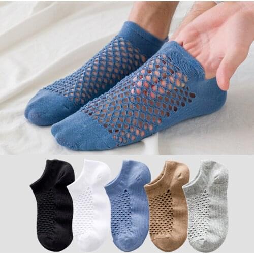 10 Pairs/Lot New Style Summer Mens Socks Hollow Out Mesh Breathable Cotton Socks Fashion Solid Color Invisible Male Boat Socks
