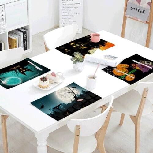 The New Autumn Happy Halloween Pumpkin Reusable Napkin Castle Black Cat Kitchen Linen Cloth Napkin Tea Towel Wedding Napkin