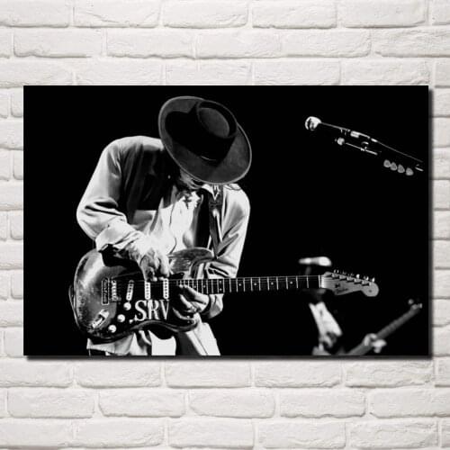 Stevie Ray Vaughan music guitar musicians blues rock monochrome living room Home art Decoration wood frame fabric Posters EX358