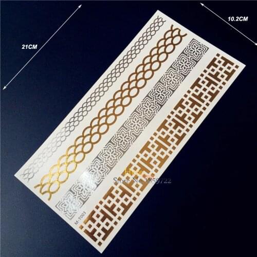 1PC Non-toxic Waterproof Tattoos Men Women Body Art Gold Silver Bracelet Flash Metallic Temporary Tattoo Arm Leg Sticker HGMT03