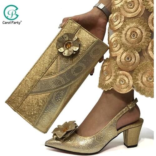 Latest Italian Designer Shoes and Bags Matching Set Nigerian Women Party Pumps High Heels Rhinestone Women Wedding Shoe Elegant