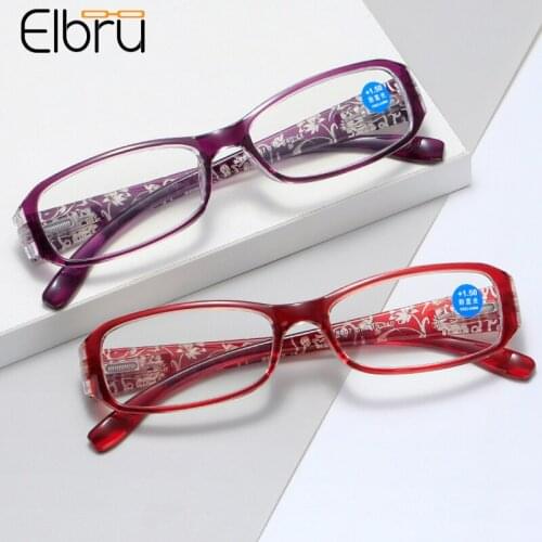 Elbru Ultralight Square Anti Blue Light Reading Glasses Floral Frame Anti-fatigue HD Lens Presbyopia Eyeglasses Degree +1.0 +4.0