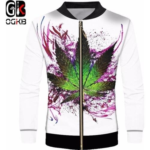 OGKB Men Casual Jackets With Zipper Fashion Print Leaves Flowers 3d Jacket Coats Man Hiphop Outwear Cardigan Big Size 6XL