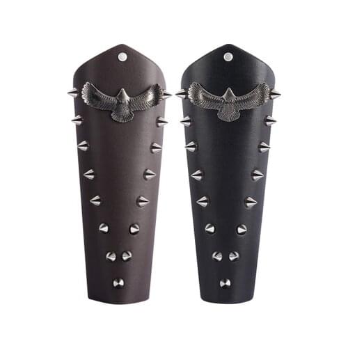 Punk Rivet Leather Metal Spikes Gauntlet sleeve Armband Soaring Eagle Gothic Gauntlet Cosplay Medieval Knight Wrap Bangle