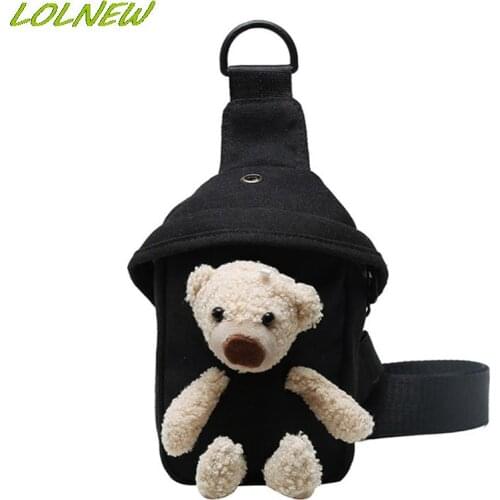 Women Waist Pack Canvas Waist Bag Chest Crossbody Bag Zipper Crossbody Teddy Bear For Camping Hiking Lady Femme Sac