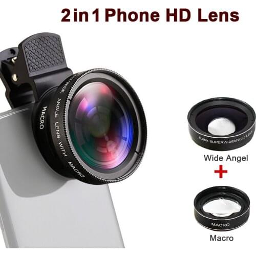 Professional HD Phone Camera Lens 0.45X 49UV Super Wide Angle 12.5X Macro Lens Universal Clip 2 In 1 Kit for iPhone Smartphones