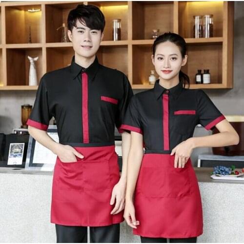 Hotel Workwear Summer Waitress Short Sleeve Catering Uniform Restaurant Cafe Fast Food Shop Women Uniforms Waiter Jacket H2322