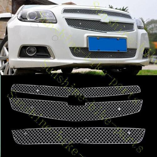 For Chevrolet Malibu 2012 2013 2014 Car Silvery Front Grille Honeycomb Grill Decorate 3pcs