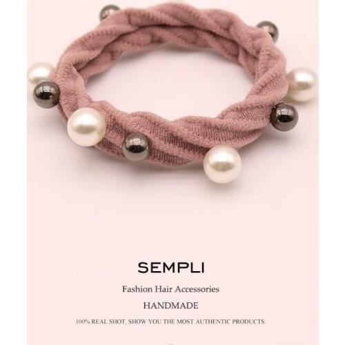 Sempli 10 Colors 100% Nylon Elastic Hair Bands for Womens Girls High Quality Pearl Rubber Bands Alloy Beads Headwear Scrunchie
