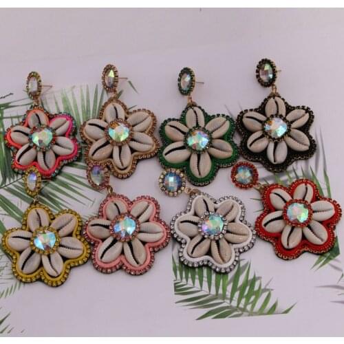 Oorbellen BOHO Sexy Crystal Stone Flower Earrings For women Big Earring Shell Flower Earrings Wedding Party Fashion Jewelry 2020