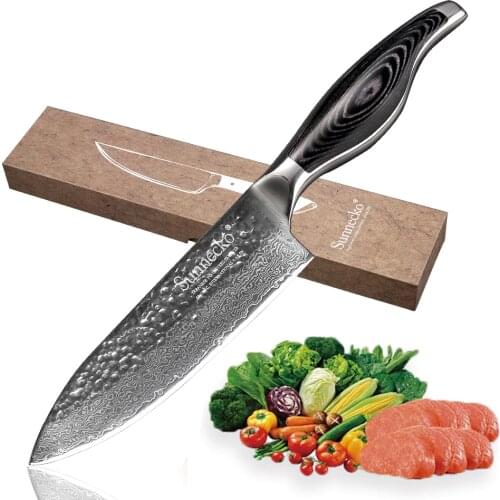 Sunnecko 6" inch Chef Knife Kitchen Knives Damascus VG10 Steel 60HRC Sharp Strong Hardness Blade Pakka Wood Handle Cutting Tool