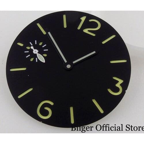 BLIGER Green Luminous Marks Black 35.6mm Sterile Manual Hand Winding Watch Dial Face fit ETA 6497 ST3600 Movement