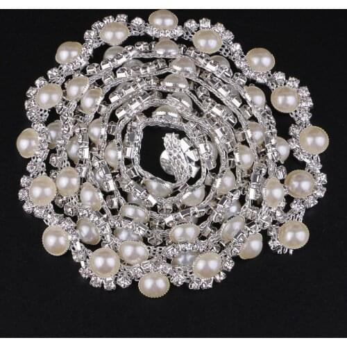 1 Yard Pearl Rhinestone Banding Trim Close Chain DIY Craft Supplies