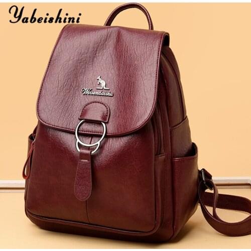 2021 Women Leather Backpacks High Quality Female Casual Backpack For Girls School Bag Travel Bagpack Ladies Sac Back Pack