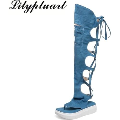 Explosion European and American wind Roman hollow pinch high tube sandals straps wedge heel casual large size female sandals