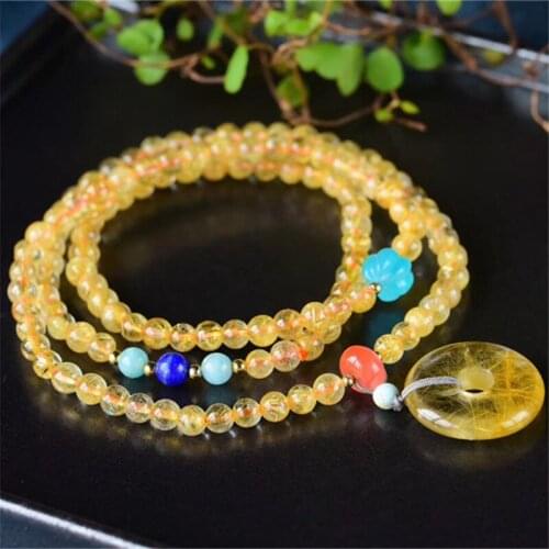 4mm Citrine Rock Crystal Bead Bracelets For Women Bohemian Bracelet Healing Jewelry Lucky Buckle Pendant Charms Necklace