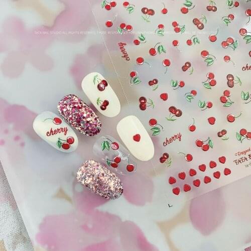 1 Pc 3D Acrylic Engraved Nail Sticker Embossed Pink Cherry Peach Water Decals Empaistic Nail Water Slide Decals Summer Nail Art