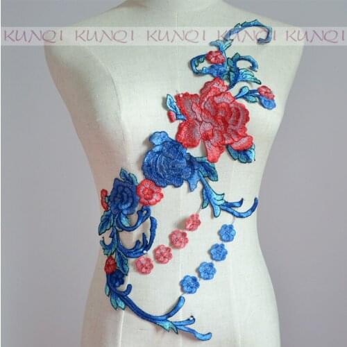 1 pcs 47*24cm Large Flower Embroidery / Applique Water-soluble Cloth Paste No Glue Hand Sewn Patch Accessory DIY