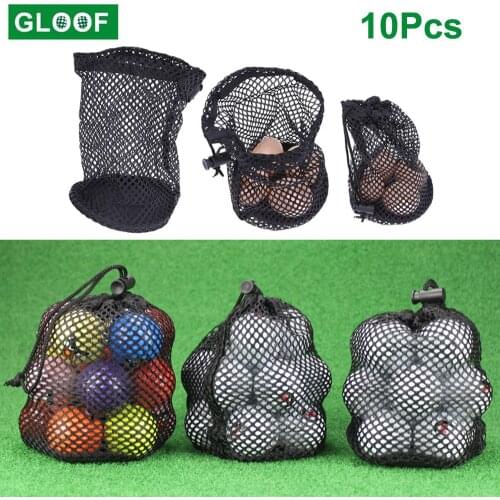 10Pcs/Lot Golf Ball Bags with Sliding Drawstring Cord, Black Mesh Bag for Golf Tennis Balls Toys Diving, Can Hold 16 Golf Balls