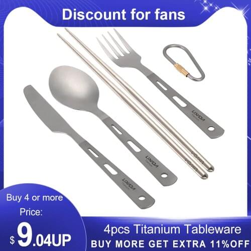 4pcs Titanium Tableware Camping Fork Spoon Ultra Light Outdoor Cutlery Set for Picnic Travel Backpacking Hiking Kitchen