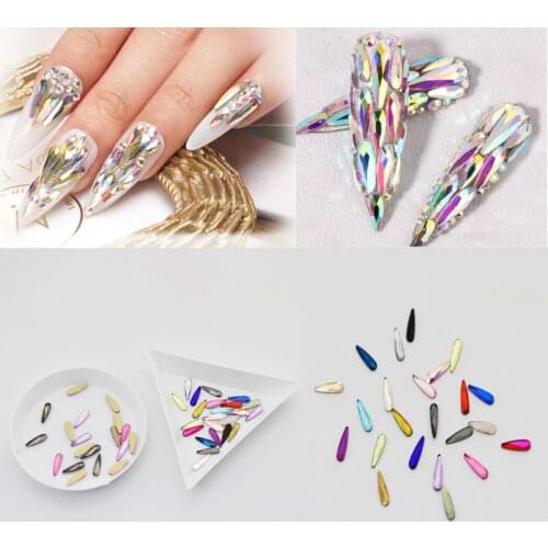 50pcs Flatback Water Drop Rhinestones Nail Art Rhinestones AB Crystals Glass Stones 3D Nail Jewelry Accessories Non Hot fix Gems