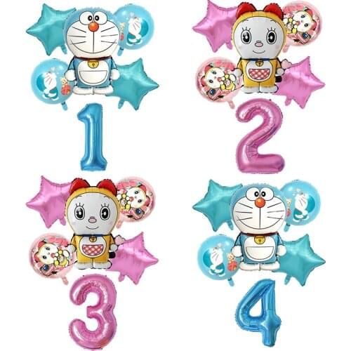 6Pcs Doraemon Cartoon Jingle Cat Foil Balloon Globos 32inch Helium Balloon Happy Birthday Party Decoration Baby Shower Supplies