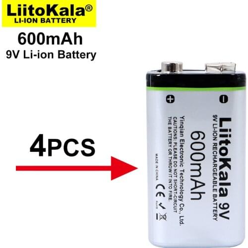 4PCS/LOT LiitoKala 600mAh 9V li-ion Battery 6F22 Rechargeable Battery For Microphone Multimeter RC Toys Temperature Gun