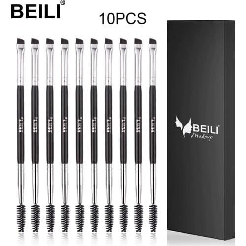 BEILI 5/10 pcs Black Professional Double Headed Eyebrow Eyelash Makeup Brushes Thin hair Wholesale Angled Eyebrow Makeup Brush