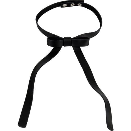 Boho Bow Tie Clavicle Collar Buckle PU Leather Necklace Halloween Accessory