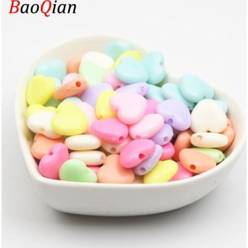DIY 50Pcs/Lot 12mm Love Heart Plastic Beads Candy Color Acrylic Beads Jewelry making Children Necklace Jewelry