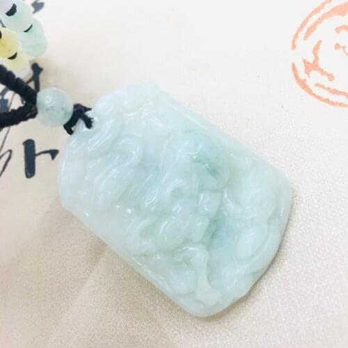 Pure natural Emerald jade Hand-carved large two-color zodiac cow pendant with emerald three-color bead necklace sweater chain