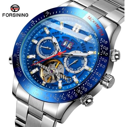 2021 Forsining New Multifunctional Calendar Mens Stainless Steel Automatic Mechanical Watch Casual Business Male Wristwatches