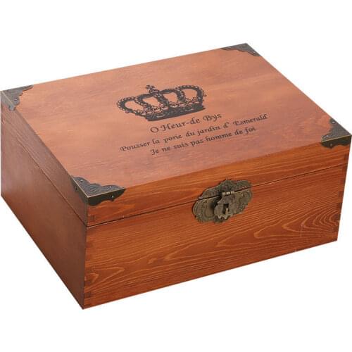 Engraving Crown household collection wooden box retro with lock jewelry organizer box desktop storage box sundries box