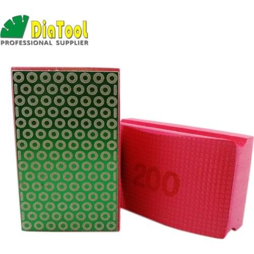 DIATOOL 2pcs/pk Grit #200 Electroplated Diamond Coated Hand Polishing Pad, Foam-backed Grinding Block Professional Quality