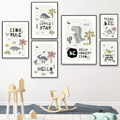 Dinosaur Butterfly Coconut Cactus Flower Grass Nordic Posters And Prints Wall Art Canvas Painting Wall Pictures Baby Room Decor