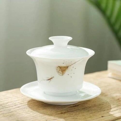 Hand-Painted Blue-and-White Porcelain Gai Wan Cha Cup Ceramic Queen Sancai Bowl Kung Fu Tea Eggshell Sopera De Ceramica Gaiwan