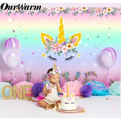 OurWarm Pink Unicorn Birthday Party Photography Backdrops Kids Birthday Gifts Unicorn Decoration Background Newborn Baby Shower