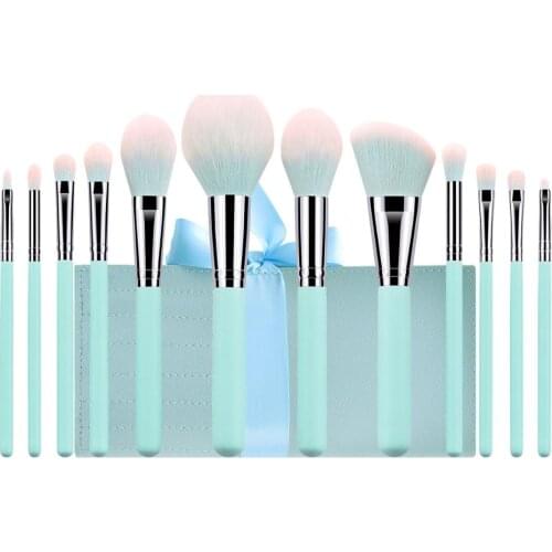 HOT Professional Makeup Brushes set with case 12 PCS Blue Wood Wholesale MakeUp Brushes custom Makeup Brush kit in private label
