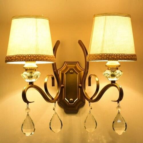 Crystal LED Wall Lamps Polished Brass with Cloth Made Shade Gold Metal Light Drawing Room Kitchen Home Decorate Wall Art Lamp