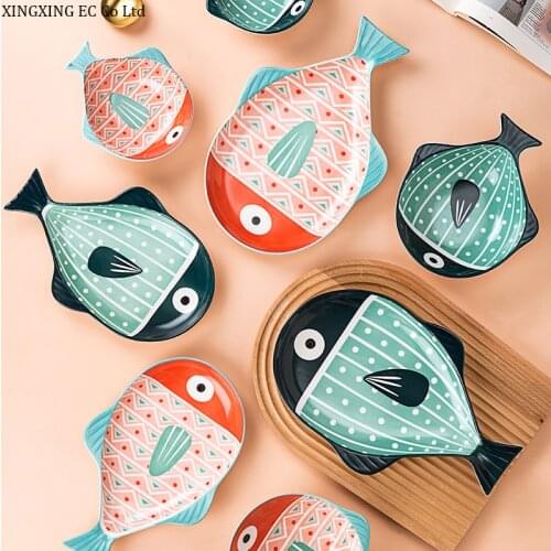 Ceramic Steamed Fish Plate Creative Irregular Fish Plate Household Large Deep Plate Fish Shaped Bowl Cute Dining Table Supplies