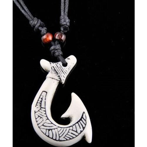 Cool men womens faux Yak bone Maori Matau Fish Hook pendants Necklaces gifts mn621