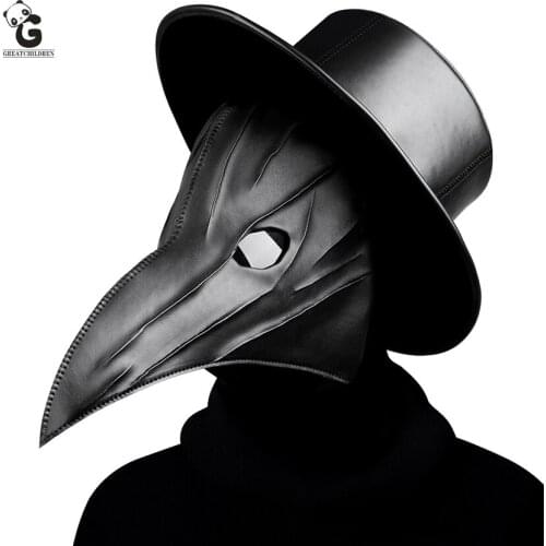 Plague Doctor Mask Halloween Steampunk Accessories PU Leather Carnival Cosplay De Peste Spectacle Black DeathMask Grim Reaper