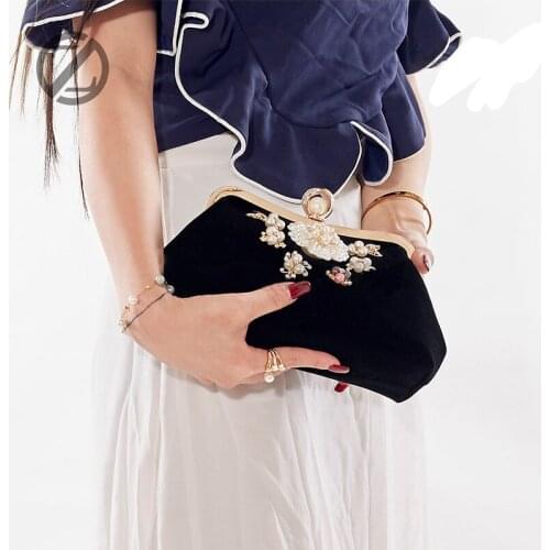 Fashion Evening Bag Chain Shoulder Bag Flower Party Purse Women Diamond Retro Solid Color Ladies Bag