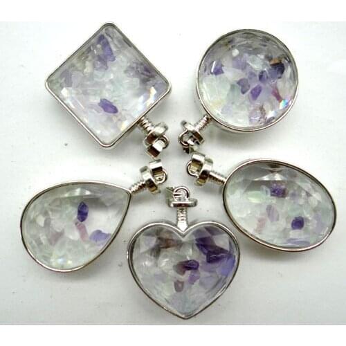 Natural stone Turquoises Quartz crystal tiger eye irregular gravel stone &glass pendant for diy Jewelry making necklace10pcs