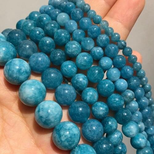 Natural Stone Blue Angelite Crystal Beads Round Loose Spacer Beads For Jewelry Making Beads 6 8 10 12mm 15" Diy Bracelet