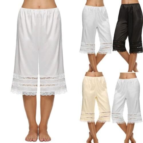 New Womens Lace Edge Sleep Bottoms Culotte Slip Inseam Half Slip Pants Anti-Static Short Soft Pettipants Sleepwaer Pajama Pants