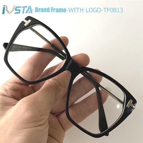 IVSTA TF0813 with Logo Top Quality Oversized Glasses Women Acetate Luxury Brand Designer with Box Prescription Glasses Vintage