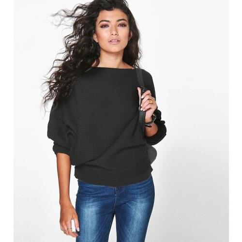 Autumn Women Batwing Sweater Jumper Tops Look Thind Pullover Sweatshirt